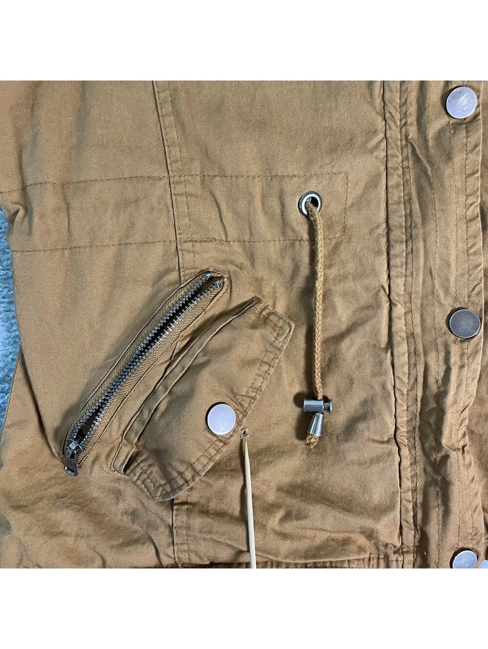 YMI Collection Hooded Utility Jacket Womens XL Brown Cotton Field Cargo Military - Picture 6 of 11
